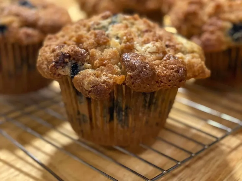 Blueberry muffins with a crumb streusel topping