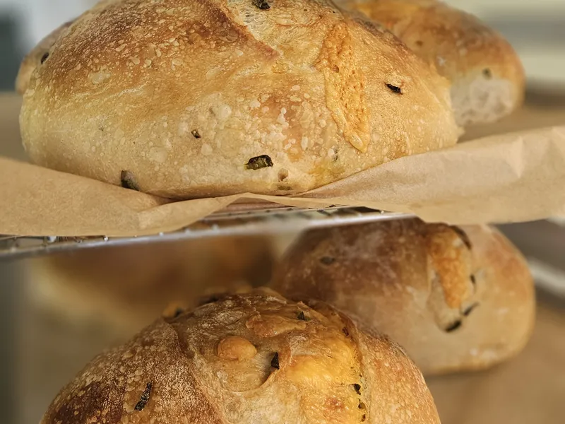 Rustic sourdough loaves fresh from the oven
