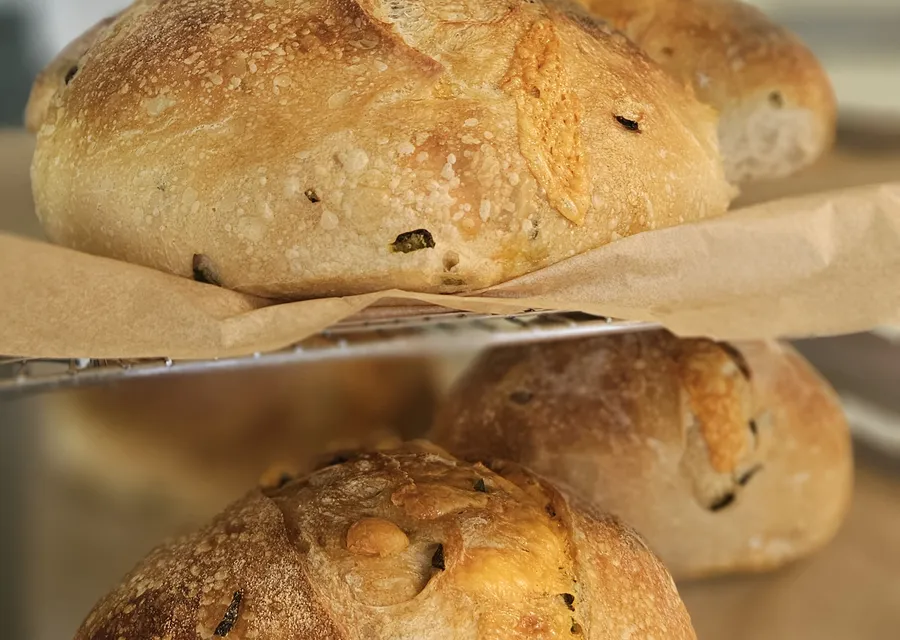 Rustic sourdough loaves fresh from the oven